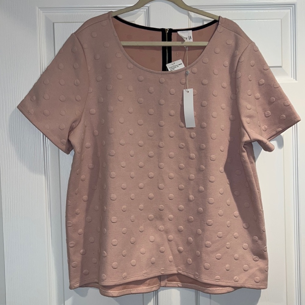 Gray La Nordstroms Short Sleeve Embossed Pink Polka Dot Woman’s Top sz 1X NWT